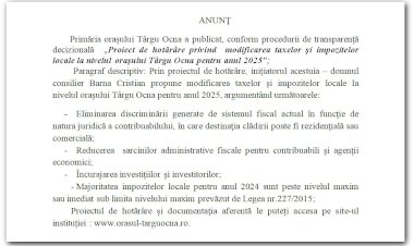 ANUNT UAT Orasul Targu Ocna